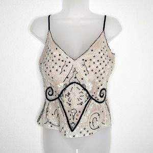 Tracy Reese Size 2 Blouse Beaded Silk Lined Sequin Cami Tank Top Nude
